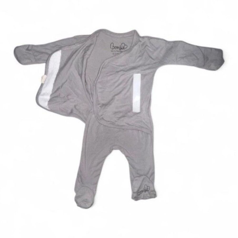 Bonsie Gray Footed Swaddle One-Piece 0-3 Months Bamboo Blend Long Sleeve Snap
